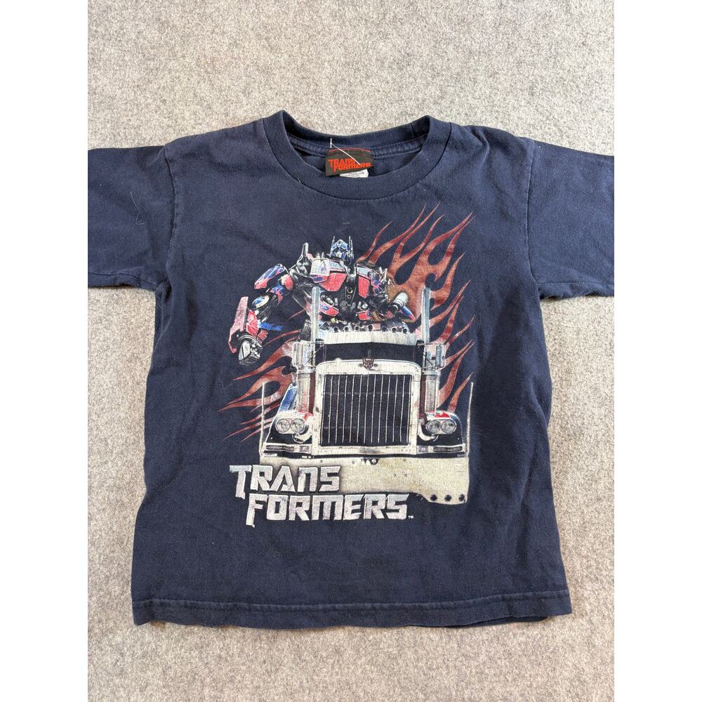 Transformers Optimus Prime Shirt Kids Medium Navy Graphic Movie Promo Flames Tee
